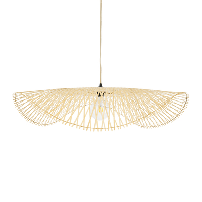 GloboStar® MELEMELE 01842 Boho Κρεμαστό Φωτιστικό Πλέγμα Μονόφωτο 1 x E27 IP20 Μπεζ Ξύλο - Μ100 x Π100 x Υ12cm