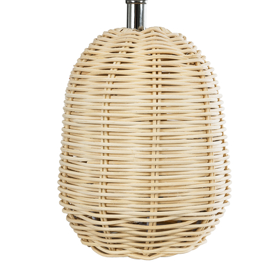 GloboStar® HASUMI 01958 Boho Επιτραπέζιο Φωτιστικό Πορτατίφ Μονόφωτο 1 x E27 AC220-240V IP20 - Φ18 x Υ36cm - Μπεζ Ξύλινο Ρατάν Πλέγμα με Λευκό Καπέλο