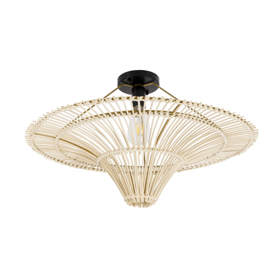 GloboStar® PALERMO 02152 Boho Κρεμαστό Φωτιστικό Πλέγμα Μονόφωτο 1 x E27 IP20 Μπεζ Ξύλο - Μ60 x Π60 x Υ36cm