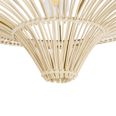 GloboStar® PALERMO 02152 Boho Κρεμαστό Φωτιστικό Πλέγμα Μονόφωτο 1 x E27 IP20 Μπεζ Ξύλο - Μ60 x Π60 x Υ36cm