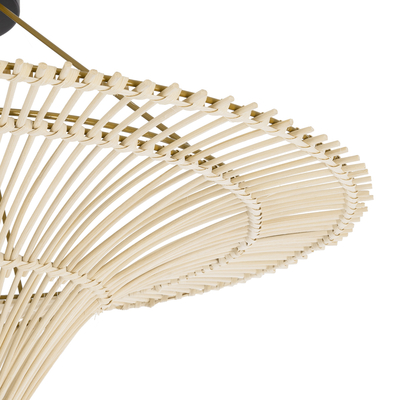 GloboStar® PALERMO 02152 Boho Κρεμαστό Φωτιστικό Πλέγμα Μονόφωτο 1 x E27 IP20 Μπεζ Ξύλο - Μ60 x Π60 x Υ36cm