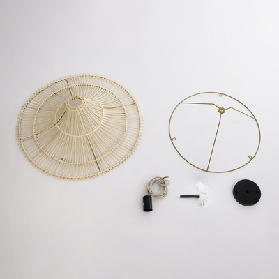 GloboStar® PALERMO 02152 Boho Κρεμαστό Φωτιστικό Πλέγμα Μονόφωτο 1 x E27 IP20 Μπεζ Ξύλο - Μ60 x Π60 x Υ36cm