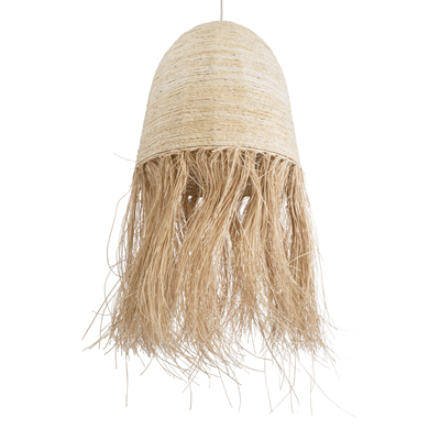 GloboStar® AREMBEPE 02179 Boho Κρεμαστό Φωτιστικό Πλέγμα Μονόφωτο 1 x E27 IP20 Μπεζ Ράφια - Μ60 x Π60 x Υ130cm