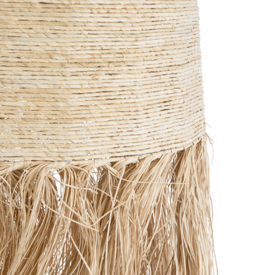 GloboStar® AREMBEPE 02179 Boho Κρεμαστό Φωτιστικό Πλέγμα Μονόφωτο 1 x E27 IP20 Μπεζ Ράφια - Μ60 x Π60 x Υ130cm