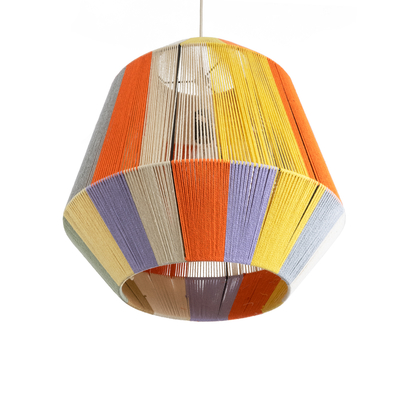 GloboStar® SALERNO 02188 Boho Κρεμαστό Φωτιστικό Πλέγμα Μονόφωτο 1 x E27 IP20 Πολύχρωμο Σχοινί - Μ50 x Π50 x Υ50cm