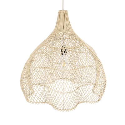 GloboStar® ADEJE 02210 Boho Κρεμαστό Φωτιστικό Πλέγμα Μονόφωτο 1 x E27 IP20 Μπεζ Ξύλο - Μ60 x Π60 x Υ60cm
