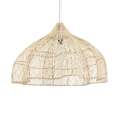 GloboStar® ADEJE 02211 Boho Κρεμαστό Φωτιστικό Πλέγμα Μονόφωτο 1 x E27 IP20 Μπεζ Ξύλο - Μ80 x Π80 x Υ55cm