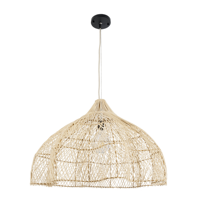 GloboStar® ADEJE 02211 Boho Κρεμαστό Φωτιστικό Πλέγμα Μονόφωτο 1 x E27 IP20 Μπεζ Ξύλο - Μ80 x Π80 x Υ55cm