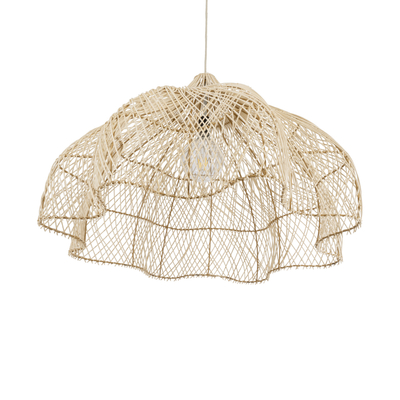 GloboStar® ADEJE 02211 Boho Κρεμαστό Φωτιστικό Πλέγμα Μονόφωτο 1 x E27 IP20 Μπεζ Ξύλο - Μ80 x Π80 x Υ55cm