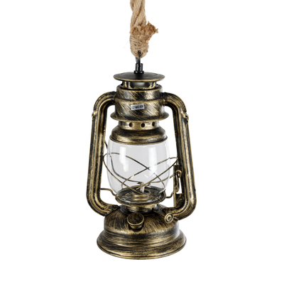 GloboStar® BARBAROSSA 01705 Vintage Κρεμαστό Φωτιστικό Ανάρτηση Μονόφωτο 1 x E27 IP20 Μπρούτζινο Μέταλλο, Διάφανο Γυαλί με Μπεζ Σχοινί - Μ18 x Π18 x Υ28cm