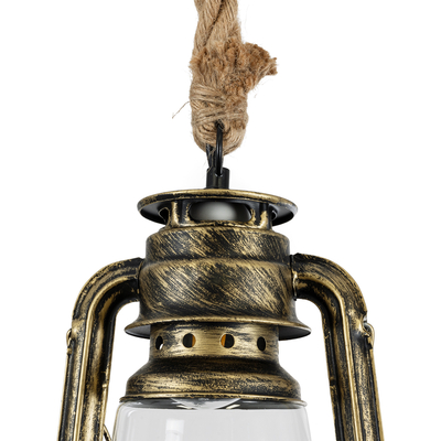 GloboStar® BARBAROSSA 01705 Vintage Κρεμαστό Φωτιστικό Ανάρτηση Μονόφωτο 1 x E27 IP20 Μπρούτζινο Μέταλλο, Διάφανο Γυαλί με Μπεζ Σχοινί - Μ18 x Π18 x Υ28cm