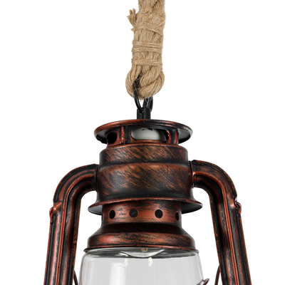 GloboStar® BARBAROSSA 01707 Vintage Κρεμαστό Φωτιστικό Ανάρτηση Μονόφωτο 1 x E27 IP20 Χάλκινο Μέταλλο, Διάφανο Γυαλί με Μπεζ Σχοινί - Μ18 x Π18 x Υ28cm