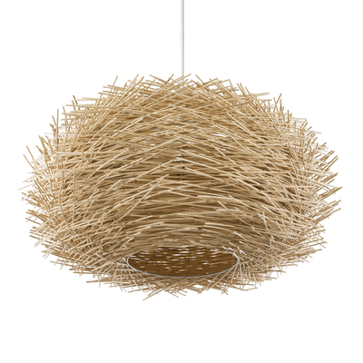 GloboStar® MINORCA 01786 Boho Κρεμαστό Φωτιστικό Πλέγμα Μονόφωτο 1 x E27 IP20 Μπεζ Ξύλο - Μ100 x Π100 x Υ45cm