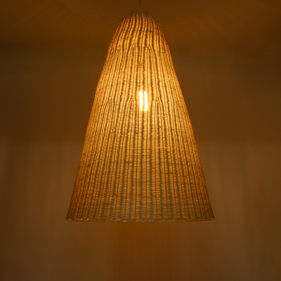 GloboStar® MAHANA 01827 Boho Κρεμαστό Φωτιστικό Πλέγμα Μονόφωτο 1 x E27 IP20 Μπεζ Ξύλο - Μ80 x Π80 x Υ130cm