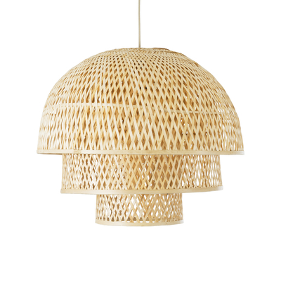 GloboStar® HIROKA 01836 Boho Κρεμαστό Φωτιστικό Πλέγμα Μονόφωτο 1 x E27 IP20 Μπεζ Ξύλο - Μ60 x Π60 x Υ50cm