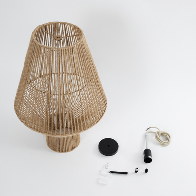 GloboStar® CAYMAN 01853 Boho Κρεμαστό Φωτιστικό Πλέγμα Μονόφωτο 1 x E27 IP20 Μπεζ Σχοινί - Μ40 x Π40 x Υ60cm