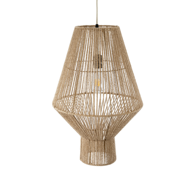 GloboStar® CAYMAN 01853 Boho Κρεμαστό Φωτιστικό Πλέγμα Μονόφωτο 1 x E27 IP20 Μπεζ Σχοινί - Μ40 x Π40 x Υ60cm