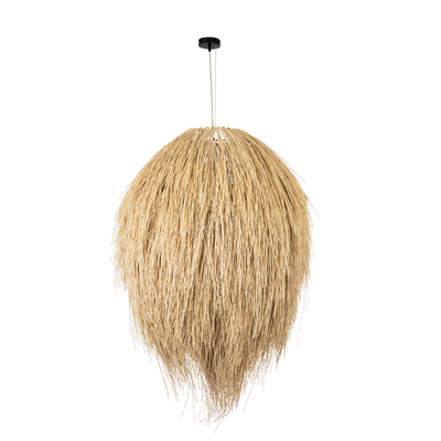 GloboStar® ARCHIPELAGO 01913 Boho Κρεμαστό Φωτιστικό Πλέγμα Μονόφωτο 1 x E27 IP20 Μπεζ Ξύλο - Μ80 x Π80 x Υ100cm