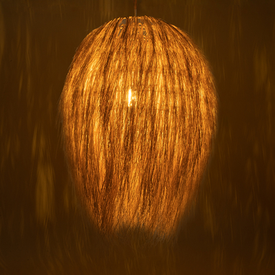 GloboStar® ARCHIPELAGO 01914 Boho Κρεμαστό Φωτιστικό Πλέγμα Μονόφωτο 1 x E27 IP20 Μπεζ Ξύλο - Μ120 x Π120 x Υ140cm