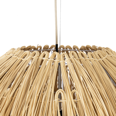 GloboStar® ARCHIPELAGO 01914 Boho Κρεμαστό Φωτιστικό Πλέγμα Μονόφωτο 1 x E27 IP20 Μπεζ Ξύλο - Μ120 x Π120 x Υ140cm