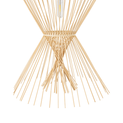 GloboStar® YOSHI 01928 Boho Κρεμαστό Φωτιστικό Πλέγμα Μονόφωτο 1 x E27 IP20 Μπεζ Ξύλο - Μ35 x Π35 x Υ60cm