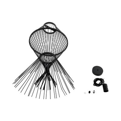 GloboStar® YOSHI 01929 Boho Κρεμαστό Φωτιστικό Πλέγμα Μονόφωτο 1 x E27 IP20 Μαύρο Ξύλο - Μ35 x Π35 x Υ60cm