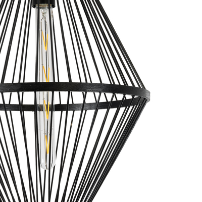 GloboStar® YOSHI 01929 Boho Κρεμαστό Φωτιστικό Πλέγμα Μονόφωτο 1 x E27 IP20 Μαύρο Ξύλο - Μ35 x Π35 x Υ60cm