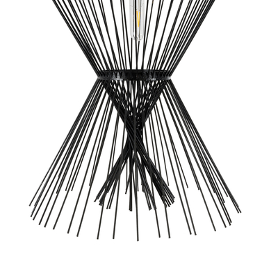 GloboStar® YOSHI 01929 Boho Κρεμαστό Φωτιστικό Πλέγμα Μονόφωτο 1 x E27 IP20 Μαύρο Ξύλο - Μ35 x Π35 x Υ60cm