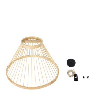 GloboStar® TYGEE 01930 Boho Κρεμαστό Φωτιστικό Πλέγμα Μονόφωτο 1 x E27 IP20 Μπεζ Ξύλο - Μ35 x Π35 x Υ22cm