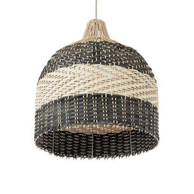 GloboStar® BARBADOS 01944 Boho Κρεμαστό Φωτιστικό Καμπάνα Μονόφωτο 1 x E27 IP20 Μπεζ & Χακί Ξύλο - Μ40 x Π40 x Υ45cm