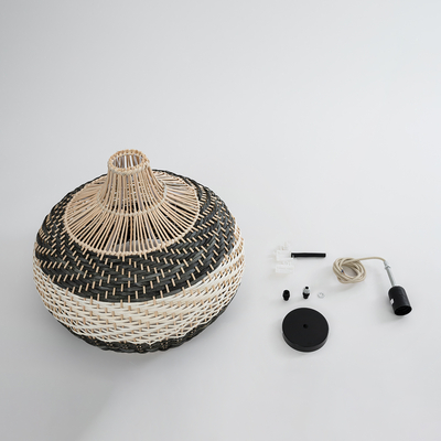 GloboStar® BARBADOS 01946 Boho Κρεμαστό Φωτιστικό Καμπάνα Μονόφωτο 1 x E27 IP20 Μπεζ & Χακί Ξύλο - Μ40 x Π40 x Υ34cm