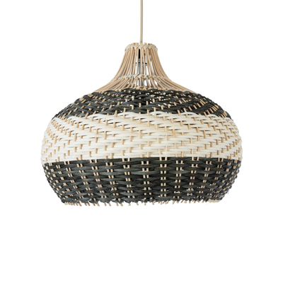 GloboStar® BARBADOS 01946 Boho Κρεμαστό Φωτιστικό Καμπάνα Μονόφωτο 1 x E27 IP20 Μπεζ & Χακί Ξύλο - Μ40 x Π40 x Υ34cm