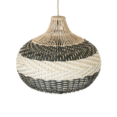 GloboStar® BARBADOS 01946 Boho Κρεμαστό Φωτιστικό Καμπάνα Μονόφωτο 1 x E27 IP20 Μπεζ & Χακί Ξύλο - Μ40 x Π40 x Υ34cm