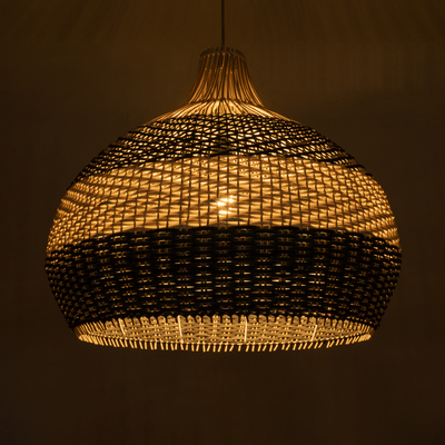 GloboStar® BARBADOS 01947 Boho Κρεμαστό Φωτιστικό Καμπάνα Μονόφωτο 1 x E27 IP20 Μπεζ & Χακί Ξύλο - Μ60 x Π60 x Υ60cm