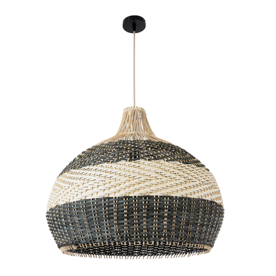 GloboStar® BARBADOS 01947 Boho Κρεμαστό Φωτιστικό Καμπάνα Μονόφωτο 1 x E27 IP20 Μπεζ & Χακί Ξύλο - Μ60 x Π60 x Υ60cm