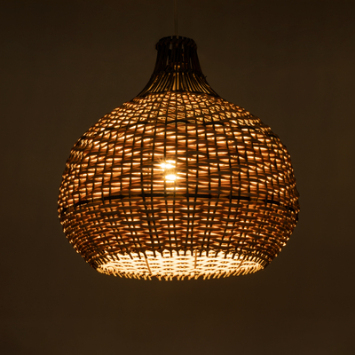 GloboStar® SEYCHELLES 01948 Boho Κρεμαστό Φωτιστικό Καμπάνα Μονόφωτο 1 x E27 IP20 Μπεζ, Χακί & Καφέ Ξύλο - Μ40 x Π40 x Υ40cm