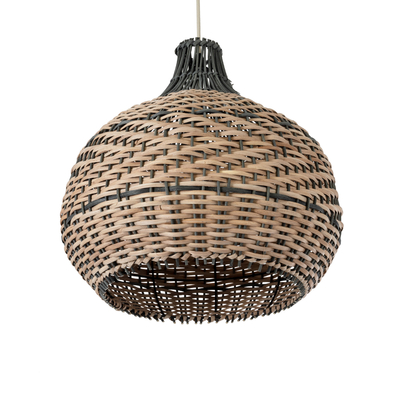 GloboStar® SEYCHELLES 01948 Boho Κρεμαστό Φωτιστικό Καμπάνα Μονόφωτο 1 x E27 IP20 Μπεζ, Χακί & Καφέ Ξύλο - Μ40 x Π40 x Υ40cm