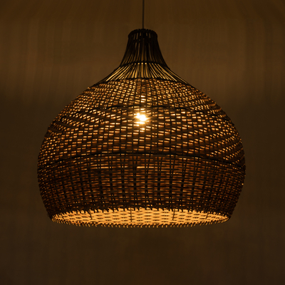 GloboStar® SEYCHELLES 01949 Boho Κρεμαστό Φωτιστικό Καμπάνα Μονόφωτο 1 x E27 IP20 Μπεζ, Καφέ & Χακί Ξύλο - Μ60 x Π60 x Υ60cm