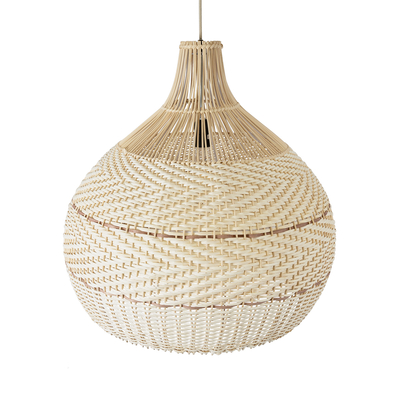 GloboStar® SANTACRUZ 01951 Boho Κρεμαστό Φωτιστικό Καμπάνα Μονόφωτο 1 x E27 IP20 Μπεζ & Καφέ Ξύλο - Μ60 x Π60 x Υ60cm