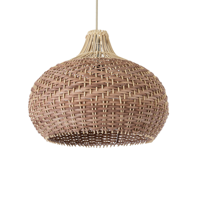 GloboStar® PANAMA 01952 Boho Κρεμαστό Φωτιστικό Καμπάνα Μονόφωτο 1 x E27 IP20 Καφέ & Μπεζ Ξύλο - Μ40 x Π40 x Υ34cm