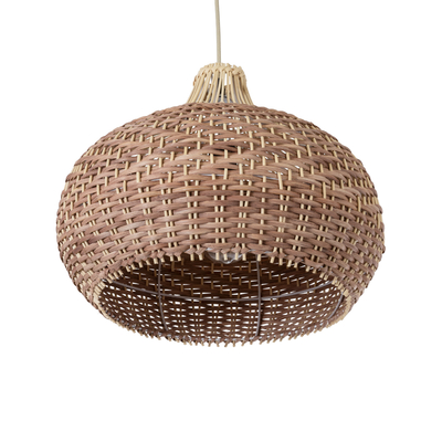 GloboStar® PANAMA 01952 Boho Κρεμαστό Φωτιστικό Καμπάνα Μονόφωτο 1 x E27 IP20 Καφέ & Μπεζ Ξύλο - Μ40 x Π40 x Υ34cm