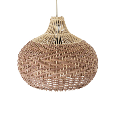 GloboStar® PANAMA 01952 Boho Κρεμαστό Φωτιστικό Καμπάνα Μονόφωτο 1 x E27 IP20 Καφέ & Μπεζ Ξύλο - Μ40 x Π40 x Υ34cm