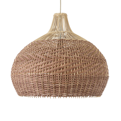 GloboStar® PANAMA 01953 Boho Κρεμαστό Φωτιστικό Καμπάνα Μονόφωτο 1 x E27 IP20 Καφέ & Μπεζ Ξύλο - Μ60 x Π60 x Υ60cm