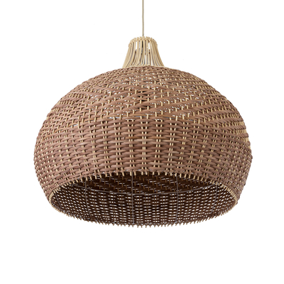 GloboStar® PANAMA 01953 Boho Κρεμαστό Φωτιστικό Καμπάνα Μονόφωτο 1 x E27 IP20 Καφέ & Μπεζ Ξύλο - Μ60 x Π60 x Υ60cm