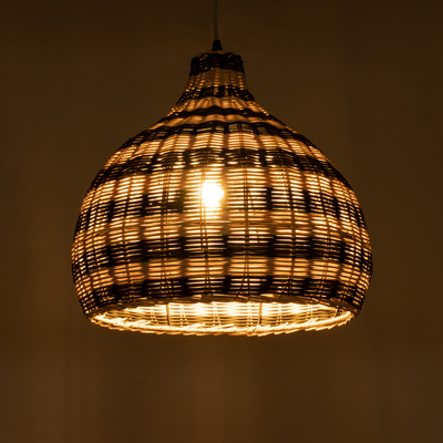 GloboStar® JAMAICA 01954 Boho Κρεμαστό Φωτιστικό Καμπάνα Μονόφωτο 1 x E27 IP20 Μπεζ & Χακί Ξύλο - Μ40 x Π40 x Υ37cm