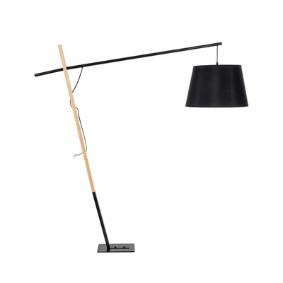 GloboStar® KELSIE 02029 Μοντέρνο Επιδαπέδιο Φωτιστικό Μονόφωτο 1 x E27 IP20 Μαύρο Μέταλλο, Μαύρο Ύφασμα με Μπεζ Ξύλο - Μ40 x Π125 x Υ140cm