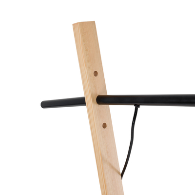 GloboStar® KELSIE 02029 Μοντέρνο Επιδαπέδιο Φωτιστικό Μονόφωτο 1 x E27 IP20 Μαύρο Μέταλλο, Μαύρο Ύφασμα με Μπεζ Ξύλο - Μ40 x Π125 x Υ140cm