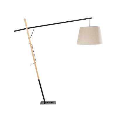 GloboStar® KELSIE 02030 Μοντέρνο Επιδαπέδιο Φωτιστικό Μονόφωτο 1 x E27 IP20 Μαύρο Μέταλλο, Μπεζ Ύφασμα με Μπεζ Ξύλο - Μ40 x Π125 x Υ140cm