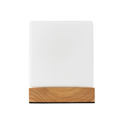 GloboStar® DERYA 02035 Μοντέρνο Επιτραπέζιο Φωτιστικό Μονόφωτο 1 x E27 AC220-240V IP20 - Μ12 x Π12 x Υ15cm - Μπεζ Ξύλινη Βάση με Λευκό Γαλακτερό Γυαλί