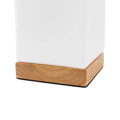 GloboStar® DERYA 02035 Μοντέρνο Επιτραπέζιο Φωτιστικό Μονόφωτο 1 x E27 AC220-240V IP20 - Μ12 x Π12 x Υ15cm - Μπεζ Ξύλινη Βάση με Λευκό Γαλακτερό Γυαλί